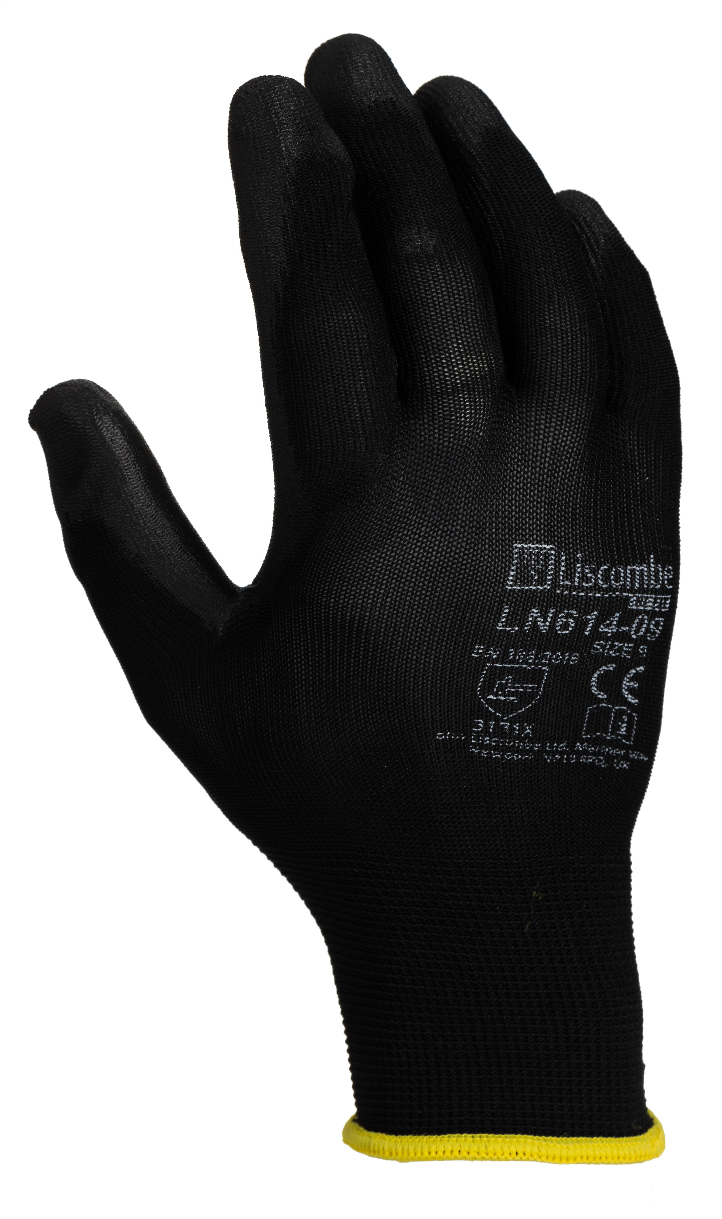 Liscombe Black Polyamide Polyamide Work Gloves, Size 9, Polyurethane Coating