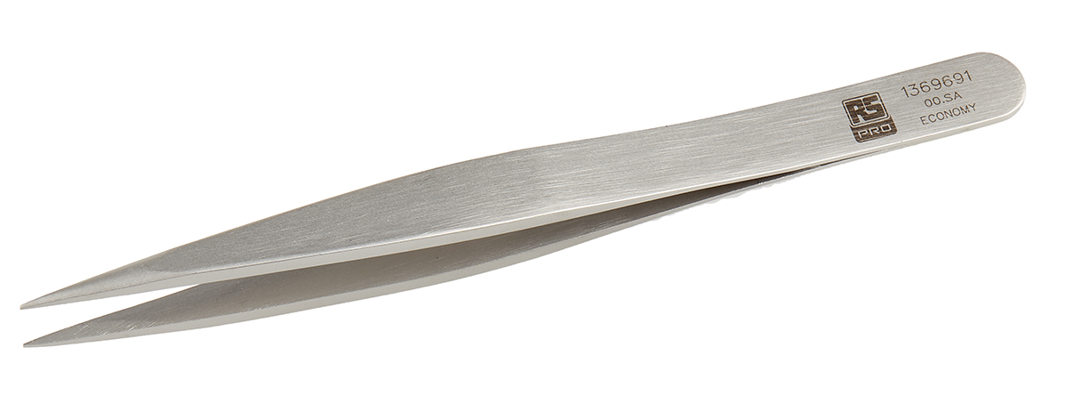 RS PRO 120 mm, Stainless Steel, Flat, Tweezers