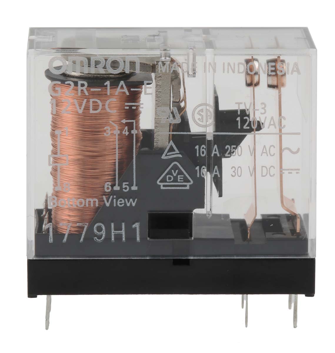 Omron PCB Mount Power Relay, 12V dc Coil, 16A Switching Current, SPST