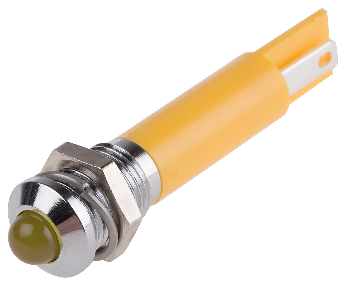 RS PRO Yellow Panel Mount Indicator, 12V dc, 8mm Mounting Hole Size, Solder Tab Termination