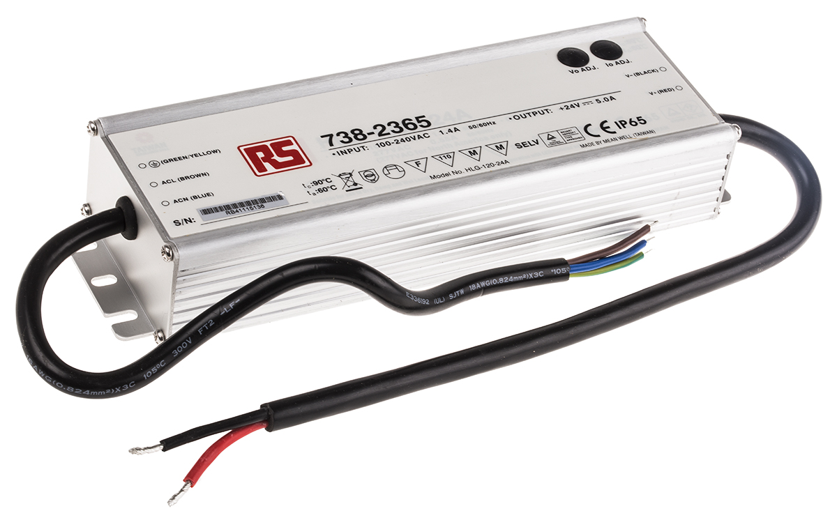 MEAN WELL LED Driver, 24V Output, 120W Output, 5A Output, Constant Voltage Dimmable