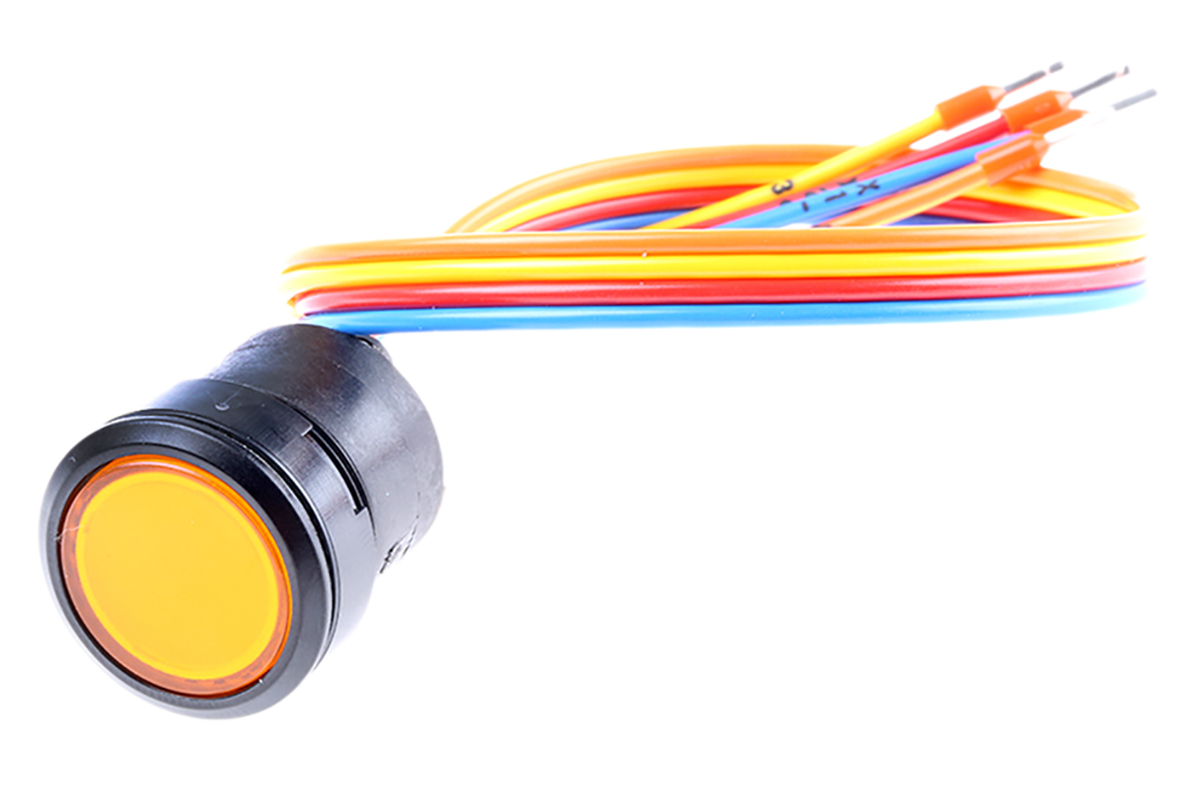 EAO Illuminated Push Button Switch, Momentary, Panel Mount, 22.5mm Cutout, SPST, Yellow LED, 24V dc, IP67