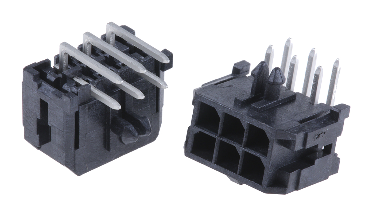 Molex Micro-Fit 3.0 Series Right Angle Through Hole PCB Header, 6 Contact(s), 3 mm Pitch, 2 Row, Shrouded