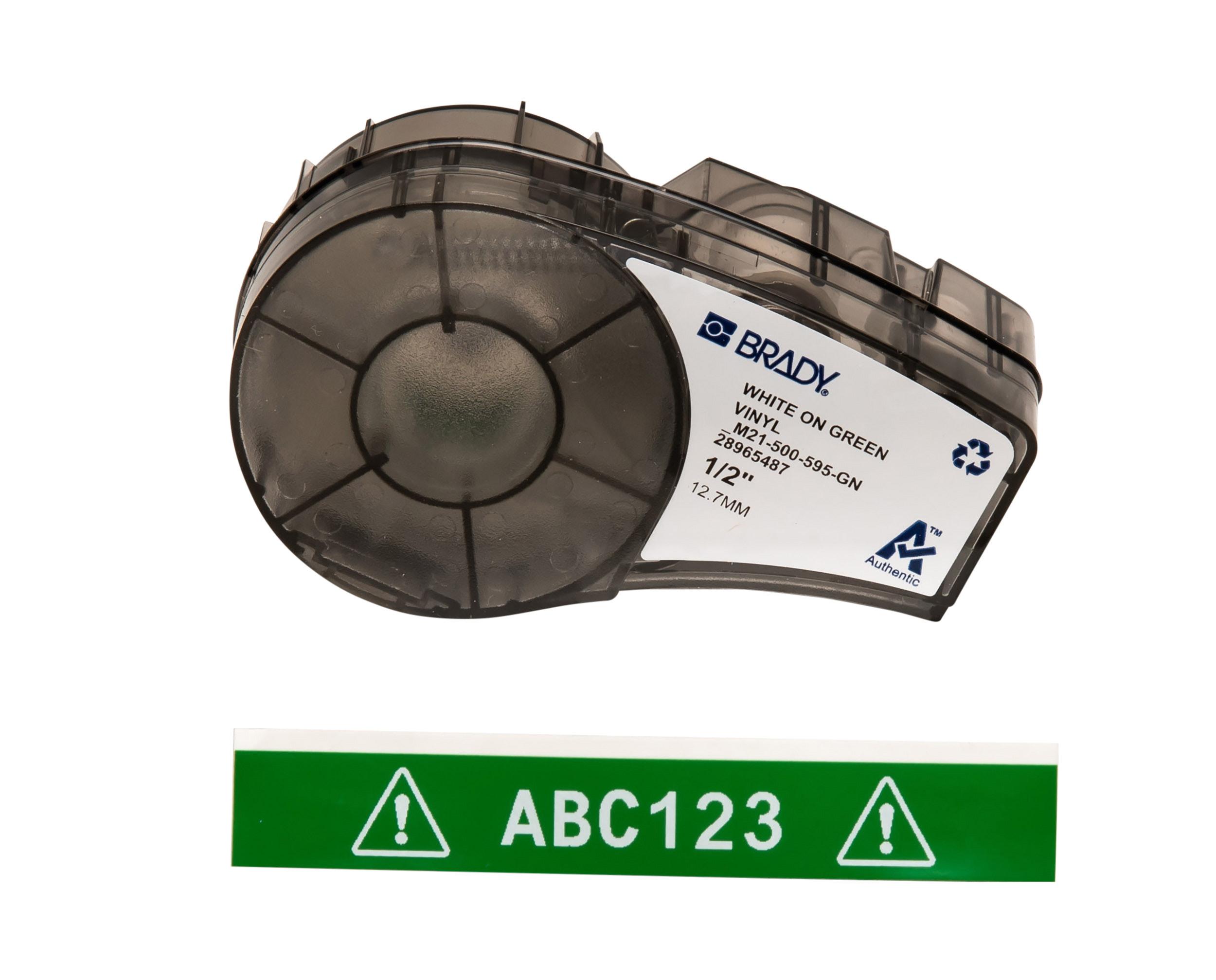 Brady B-595 White on White on Green Label Printer Tape, 6.4 m Length, 12.70 mm Width