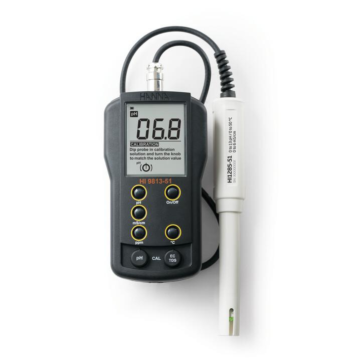 Hanna Instruments HI-9813-51 pH Meter, 0.1pH Accuracy, 0.1pH Resolution, 14pH Max, +60 °C Max