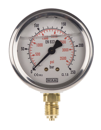WIKA G 1/4 Analogue Pressure Gauge 250bar Bottom Entry 63mm Outside Diameter, UKAS