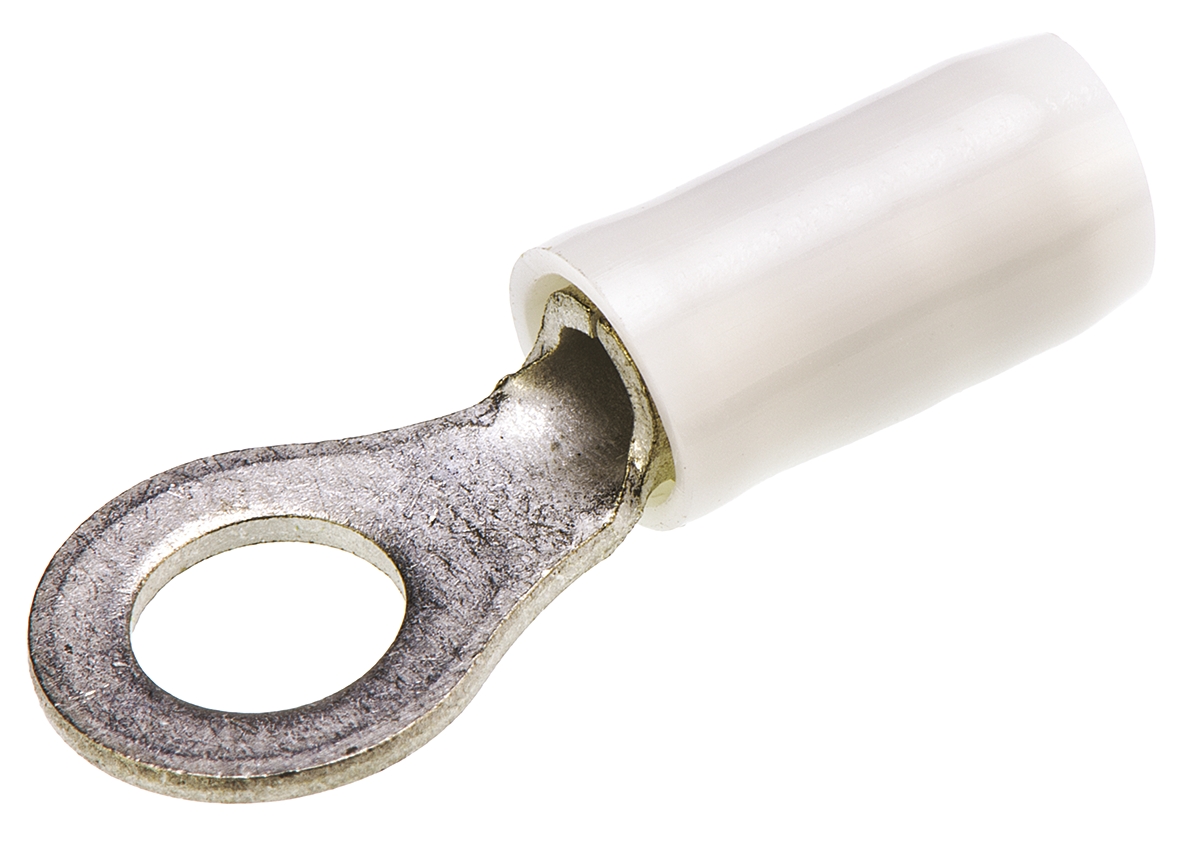 TE Connectivity, PIDG Insulated Ring Terminal, M5 Stud Size, 1.65mm² to 3.45mm² Wire Size, Red, White