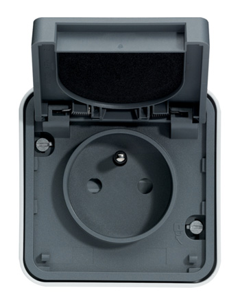 Hager Cubyko Grey 1 Gang Plug Socket, 2 Poles, 16A, Outdoor Use