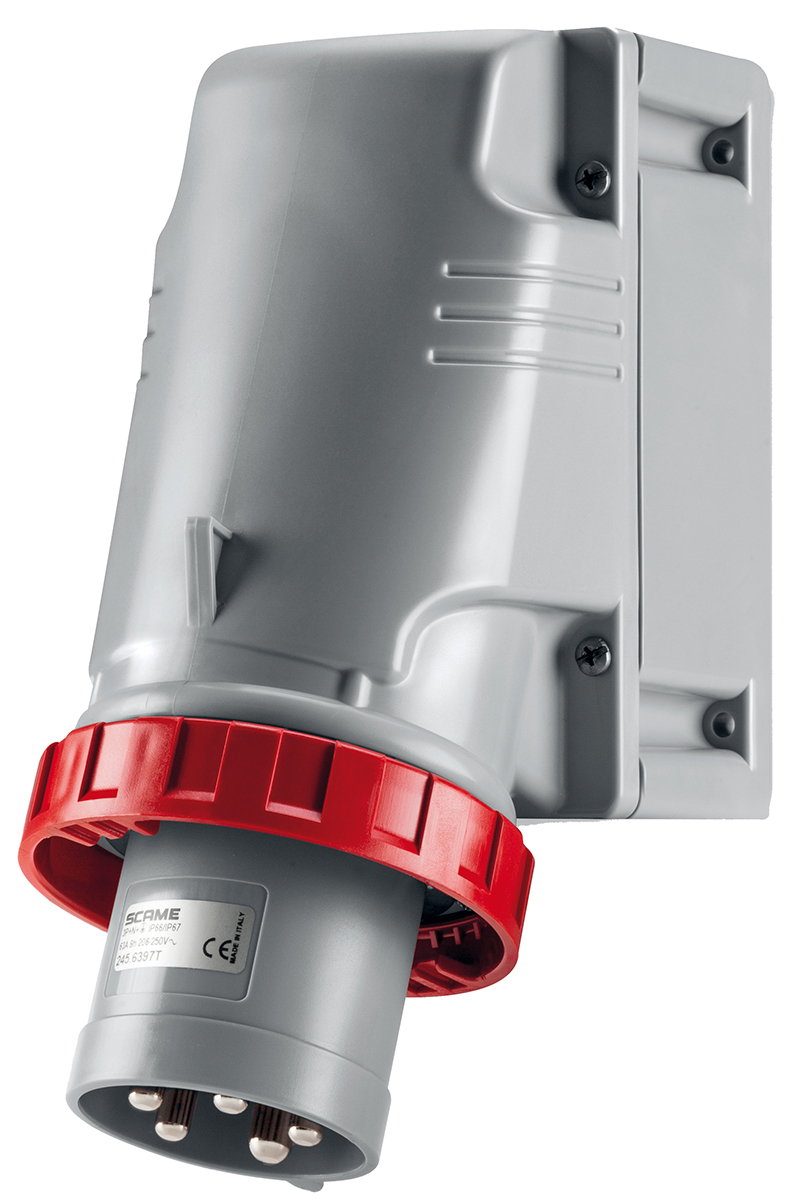 Scame IP67 Red Wall Mount 3P + N + E Industrial Power Plug, Rated At 63A, 415 V