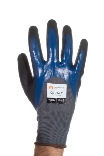 Tornado Oil-Teq 1 Black, Blue Nylon Nylon Work Gloves, Size 10, Polymer Coating