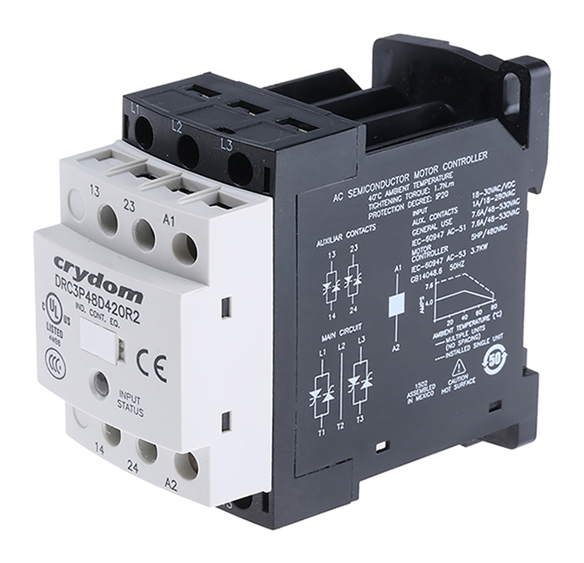 Sensata Crydom Solid State Relay, 7.6 A Load, DIN Rail Mount