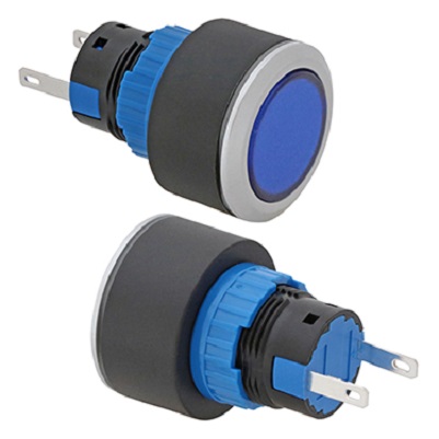 RS PRO Blue Panel Mount Indicator, 12V, 22mm Mounting Hole Size, Pin Terminal Termination, IP65