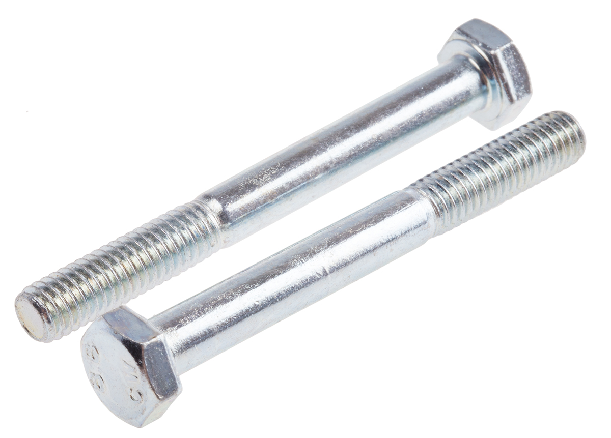 RS PRO Bright Zinc Plated Steel, Hex Bolt, M6 x 55mm