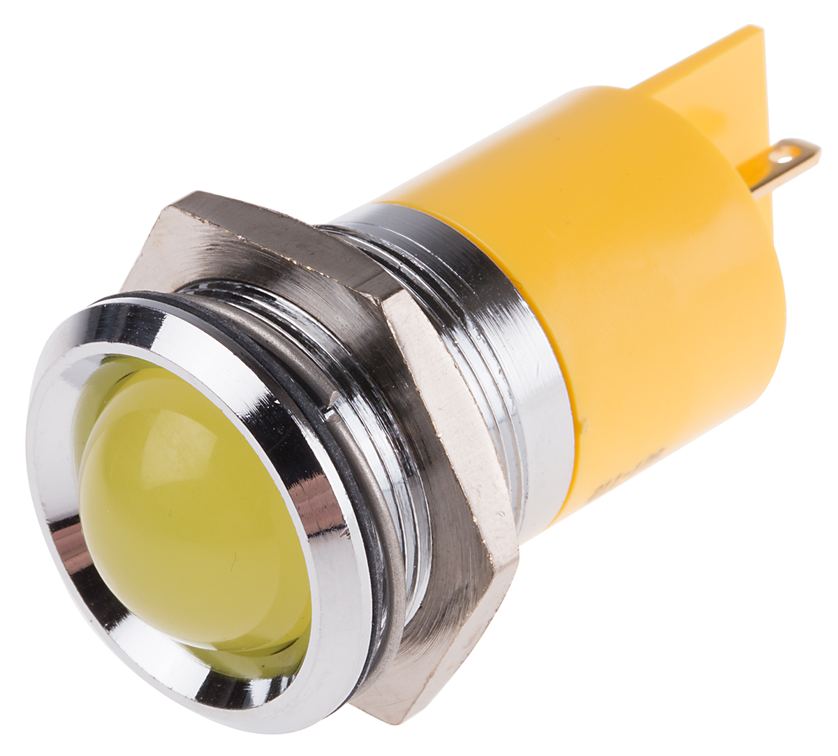 RS PRO Yellow Panel Mount Indicator, 24V, 22mm Mounting Hole Size, Solder Tab Termination