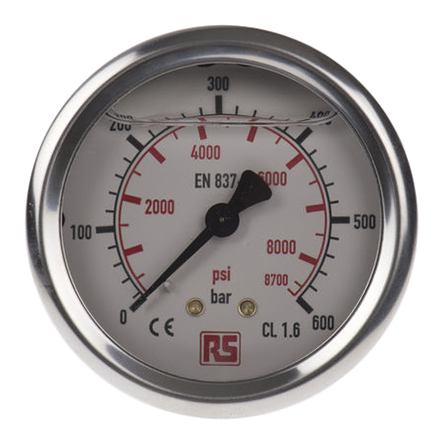 WIKA G 1/4 Analogue Pressure Gauge 600bar Back Entry 63mm Outside Diameter, UKAS