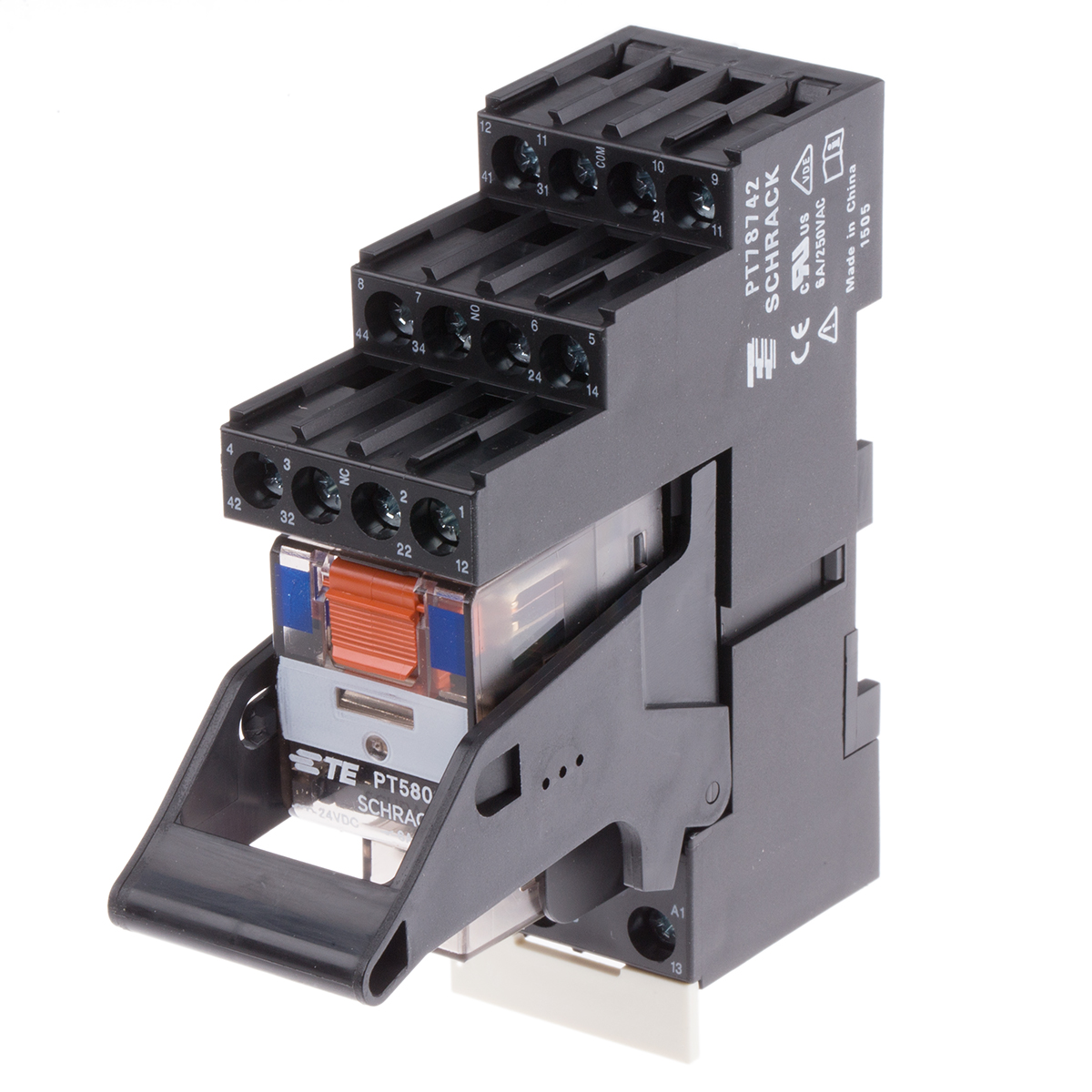 TE Connectivity DIN Rail Power Relay, 24V dc Coil, 6A Switching Current, 4PDT