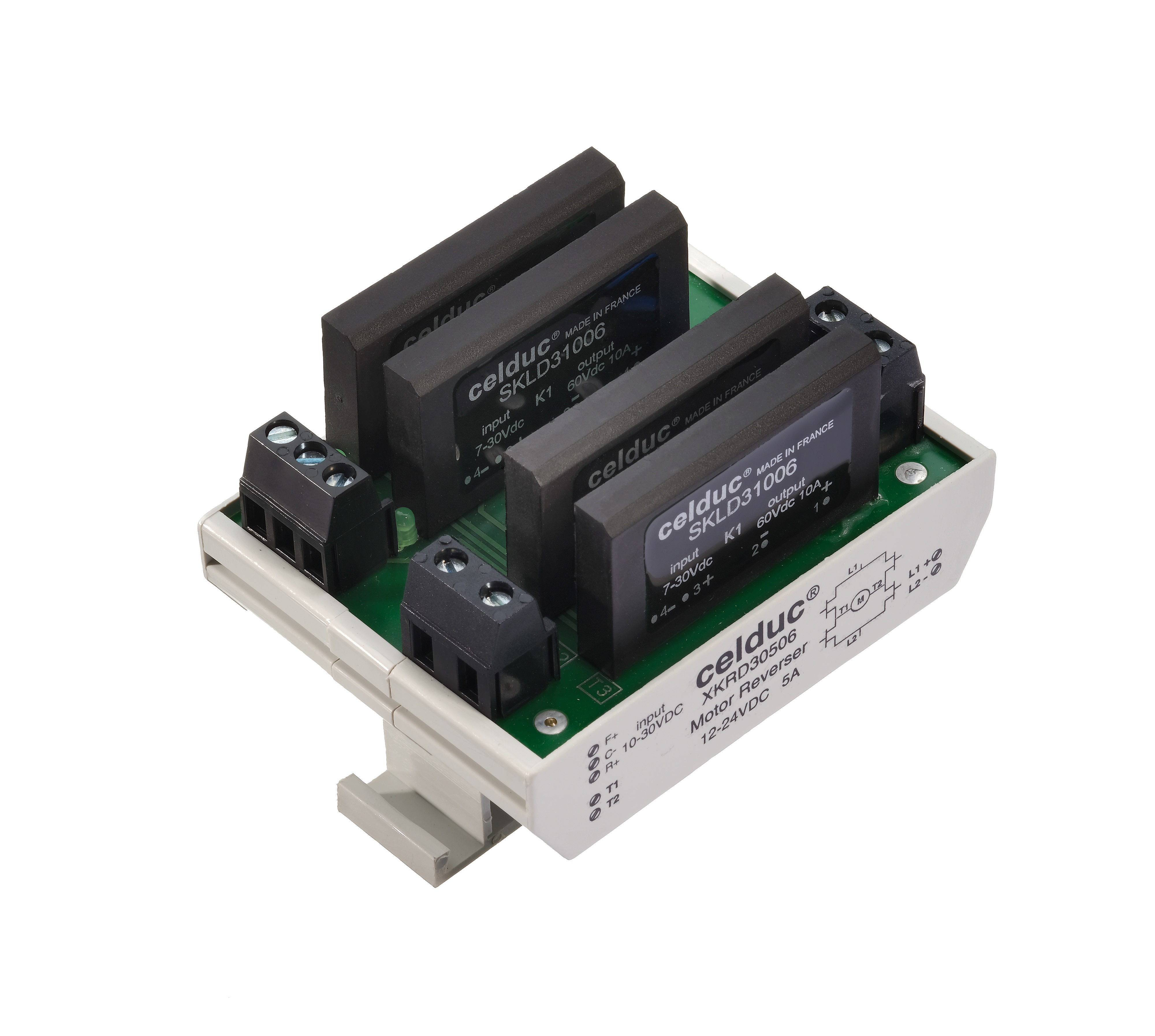 Celduc XKRD Series Solid State Relay, 5 A Load, DIN Rail Mount, 36 Vdc Load, 30 Vdc Control