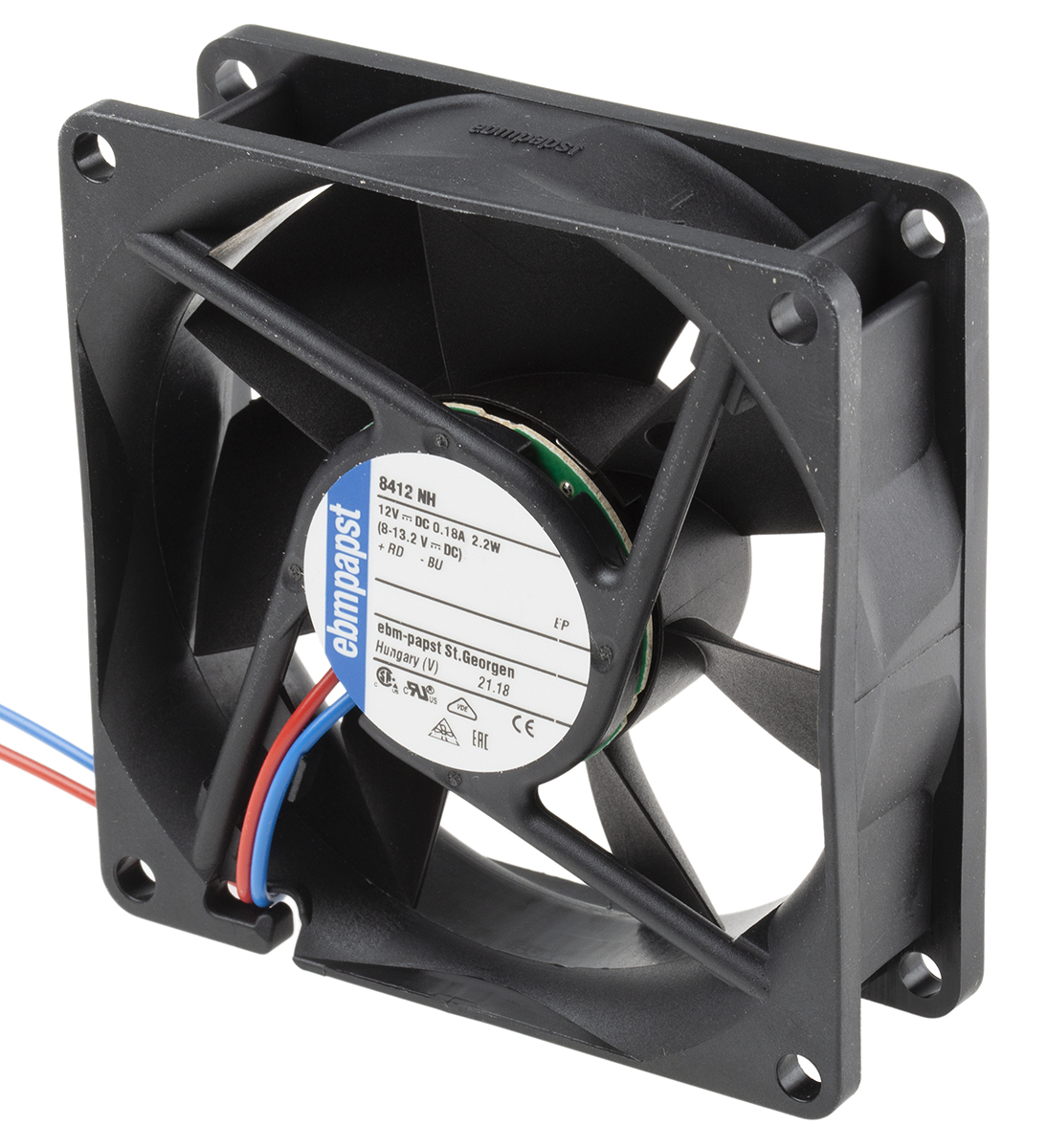 ebm-papst 8400 N Series Axial Fan, 12 V dc, DC Operation, 79m³/h, 2.1W, 180mA Max, 80 x 80 x 25mm