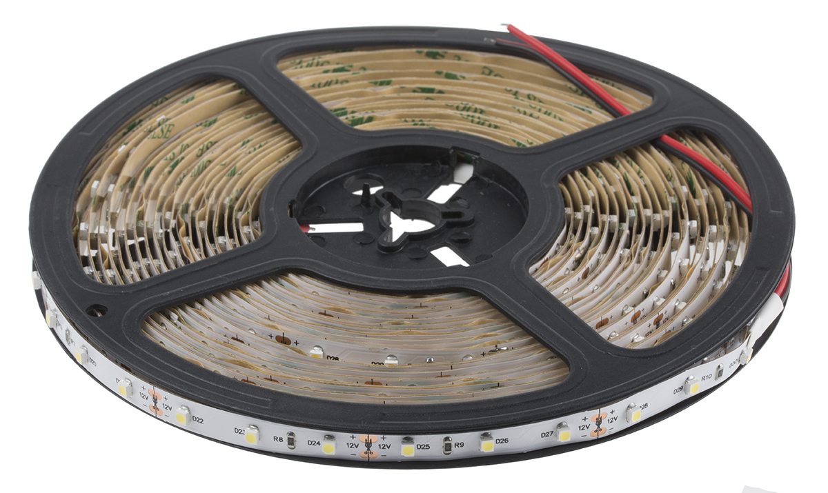 RS PRO 12V White LED Strip Light, 5500 → 7000K Colour Temp, 10m Length