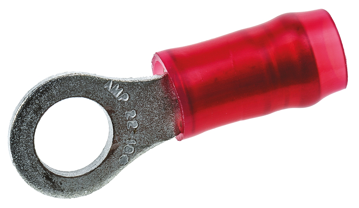 TE Connectivity, PIDG Insulated Ring Terminal, M4 Stud Size, 0.26mm² to 1.65mm² Wire Size, Red