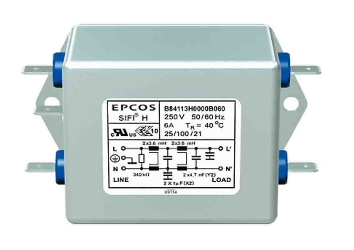 EPCOS, B84113H 6A 250 V ac/dc 50 → 60Hz, Chassis Mount EMC Filter, Tab, Single Phase