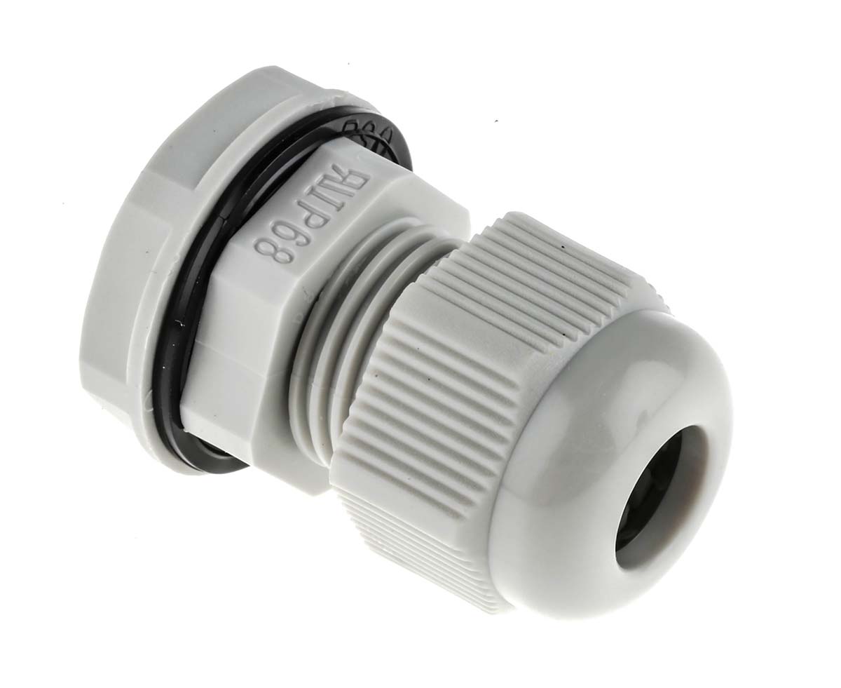 RS PRO Grey Nylon Cable Gland, PG9 Thread, 4mm min., 8mm max., IP68