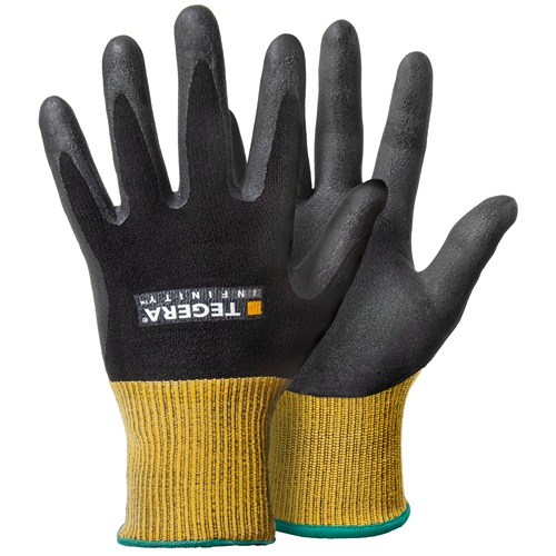 Tegera 8800 Black, Yellow Nylon, Spandex Nylon, Spandex Work Gloves, Size 10, Nitrile Coating