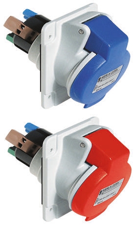 Schneider Electric, PratiKa IP44 Red Panel Mount 3P + E Right Angle Industrial Power Socket, Rated At 16A, 415 V