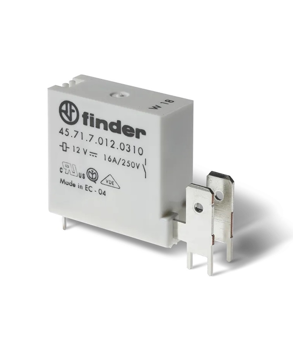 Finder Fast-On Terminal. Power Relay, 12V dc Coil, 16A Switching Current, SPDT