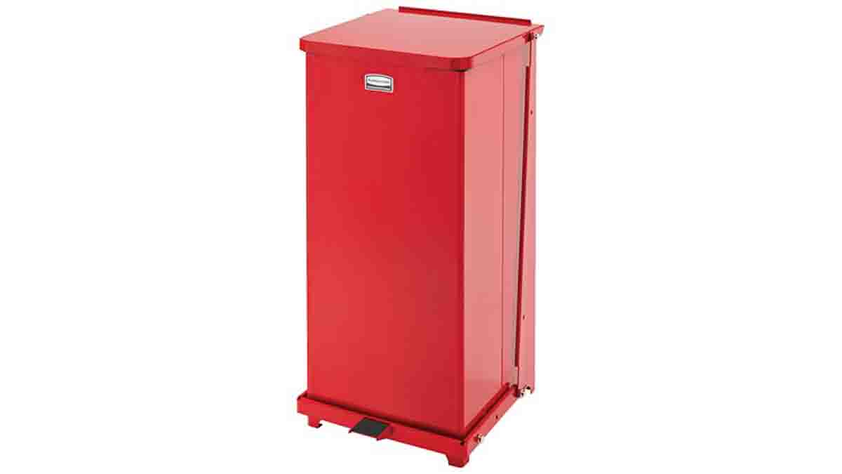 Rubbermaid Commercial Products Defenders 49L Red Pedal Galvanised Steel Waste Bin