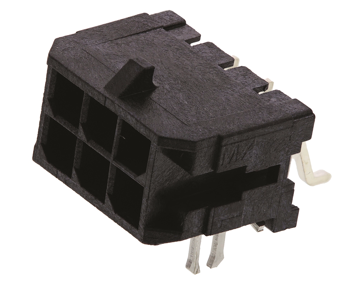 Molex Micro-Fit 3.0 Series Right Angle Surface PCB Header, 6 Contact(s), 3 mm Pitch, 2 Row, Shrouded