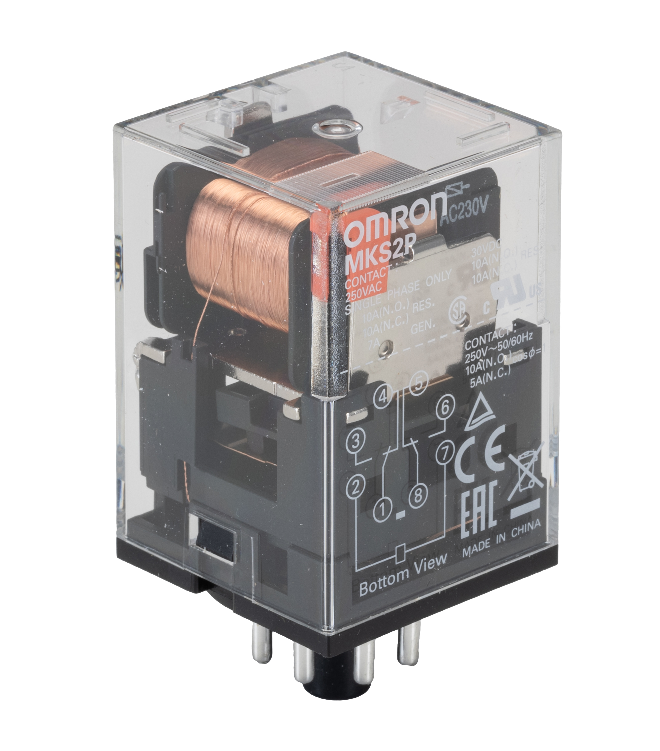 Omron Plug In Non-Latching Relay, 230V ac Coil, 10A Switching Current, DPDT
