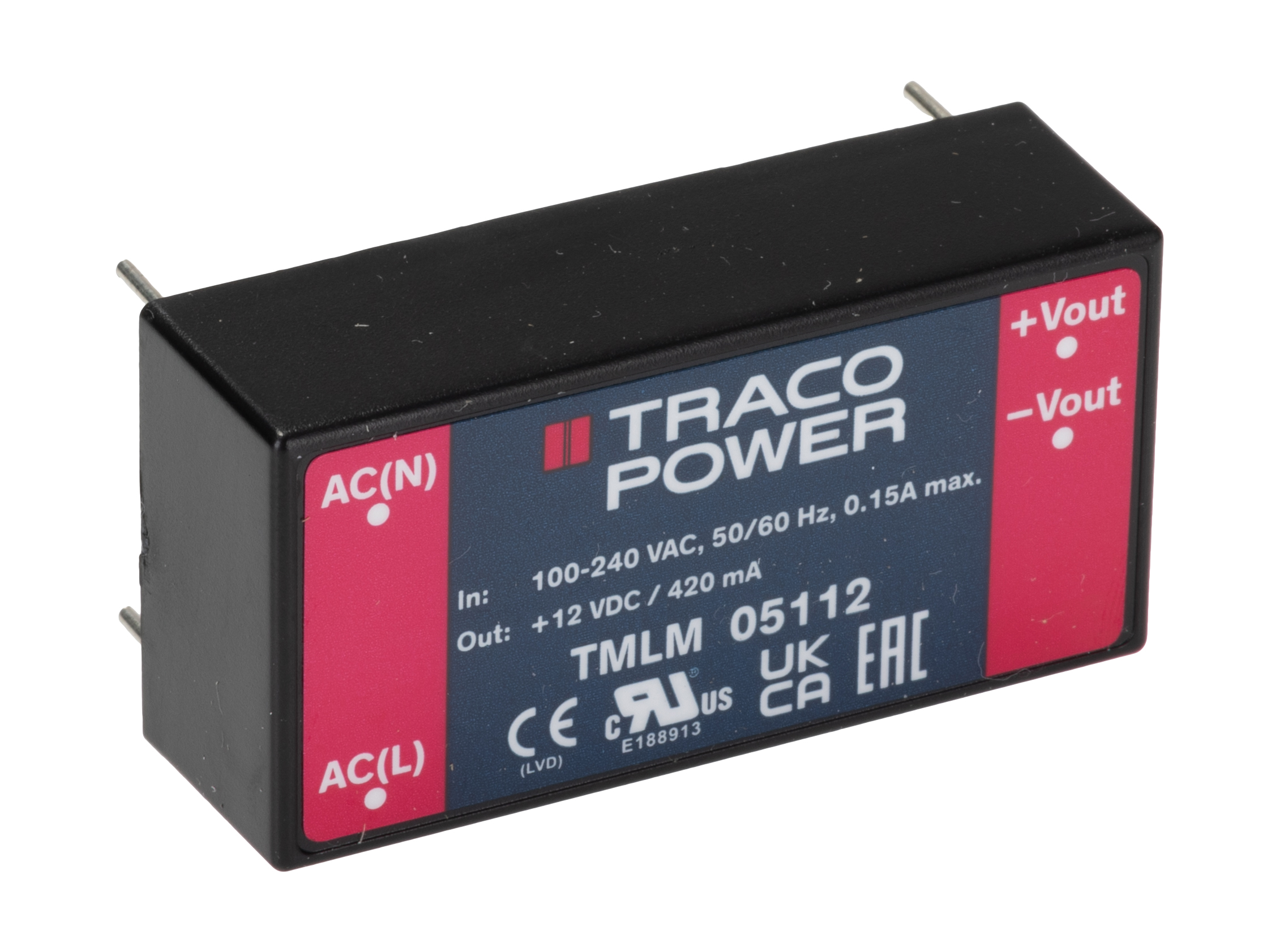 TRACOPOWER Switching Power Supply, TMLM 05112, 12V dc, 420mA, 5W, 1 Output, 90 → 264V ac Input Voltage