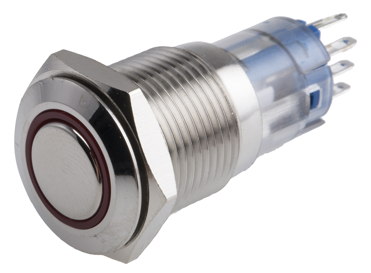 RS PRO Illuminated Push Button Switch, Latching, Panel Mount, 16mm Cutout, SPDT, Red LED, 250V ac, IP65, IP67