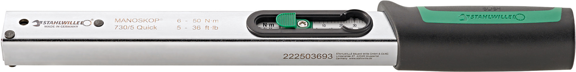 STAHLWILLE 730/5 Quick Click Torque Wrench, 6 → 50Nm, Rectangular Drive, 9 x 12mm Insert