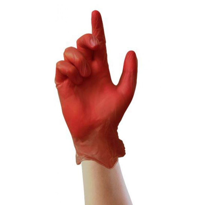 Unigloves Red Powder-Free Vinyl Disposable Gloves, Size 7, Small, 100 per Pack