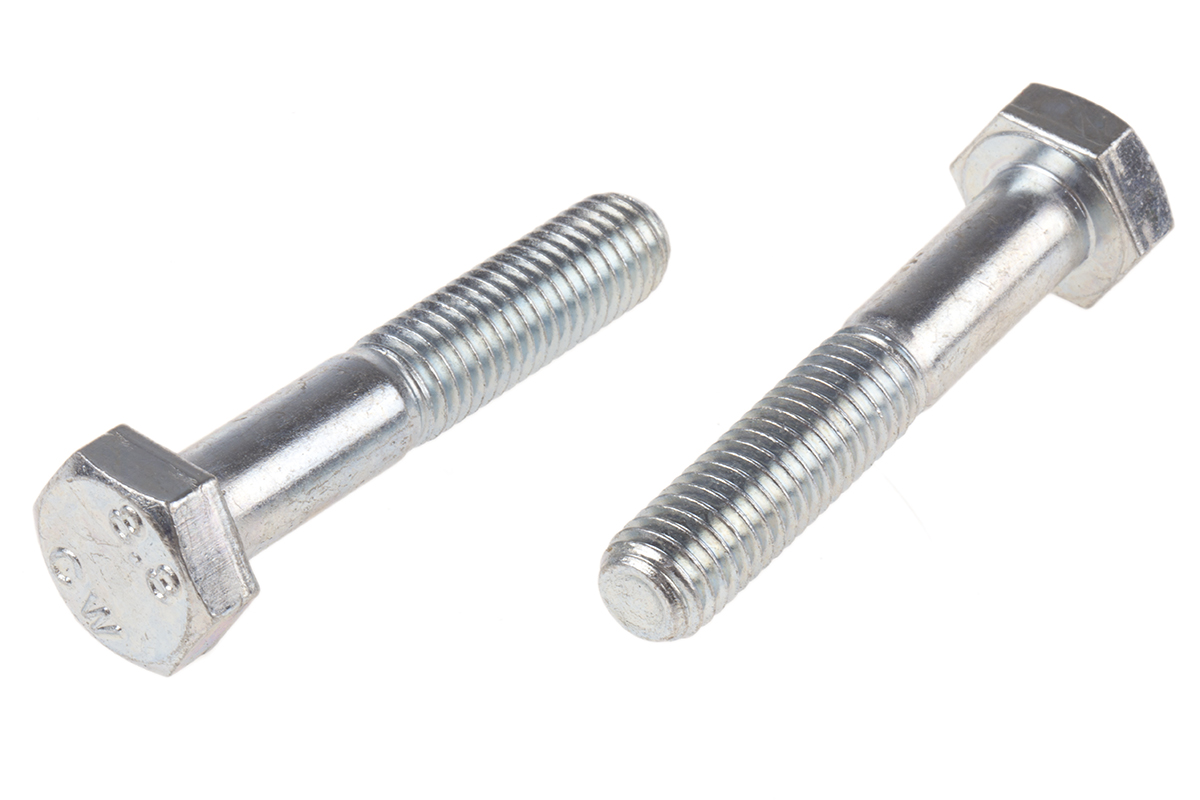 RS PRO Bright Zinc Plated Steel, Hex Bolt, M10 x 55mm