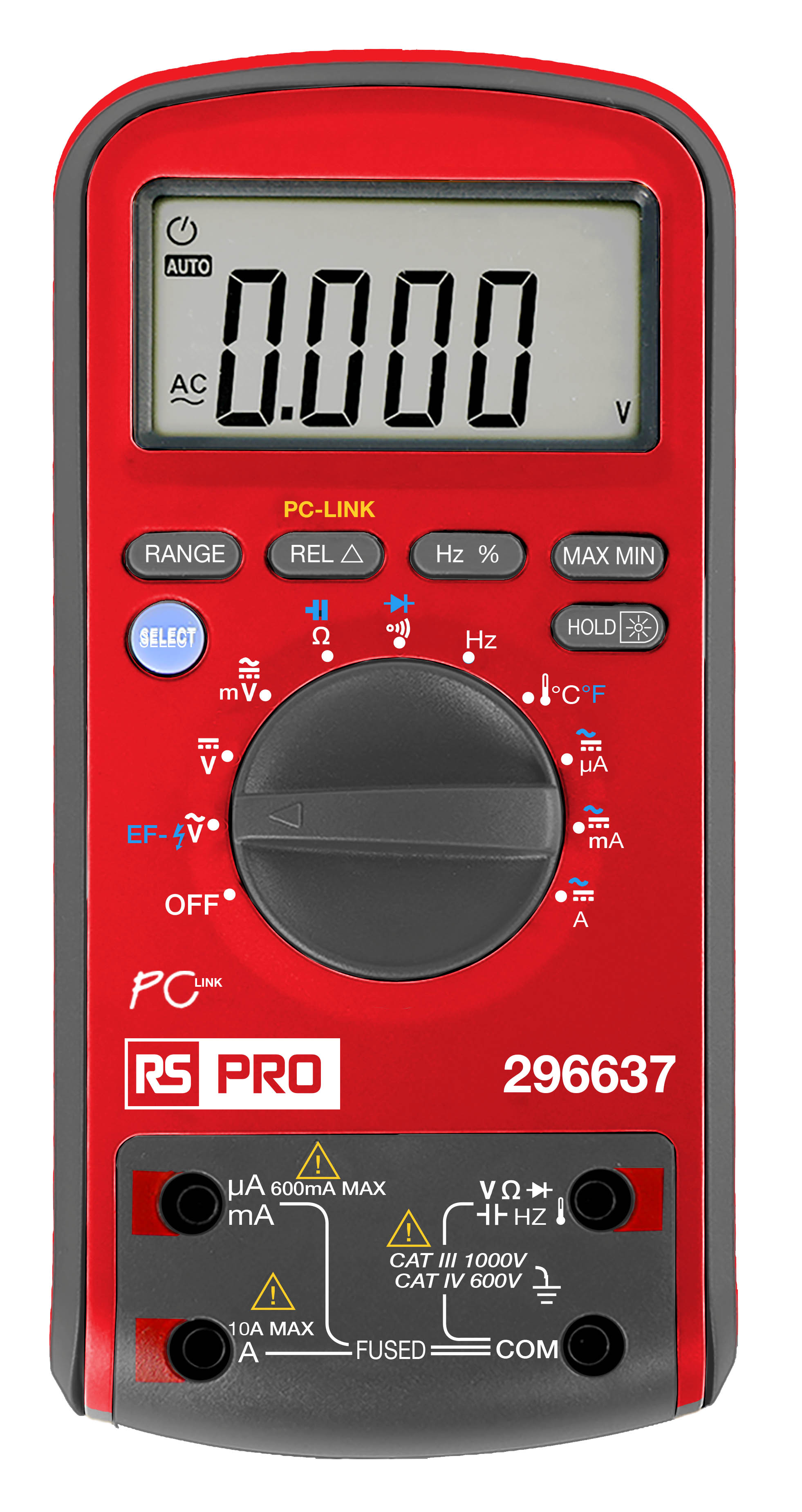 RS PRO Digital, LCD Digital Multimeter, True RMS, 10A ac Max, 1A dc Max, 1000V ac Max