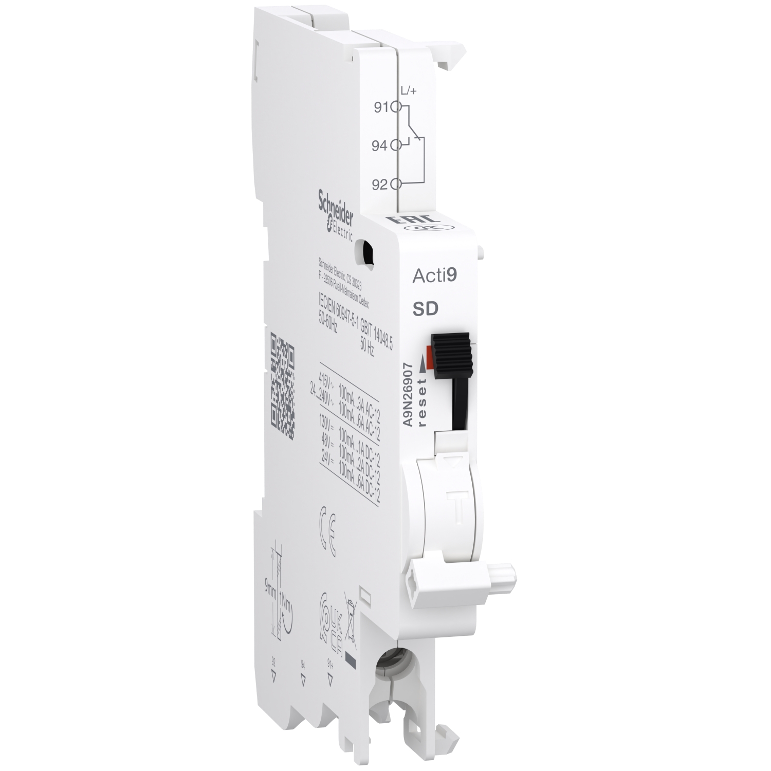 Schneider Electric Auxiliary Contact, 1 Contact, 1 C/O, Clip-On, Acti9 TPS