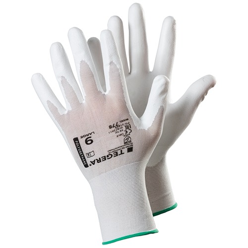 Tegera TEGERA White Nylon Nylon Work Gloves, Size 9, Polyurethane Coating