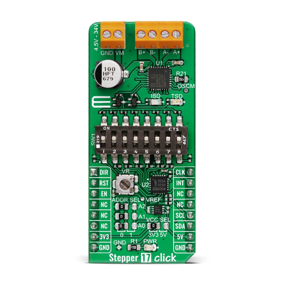 MikroElektronika Stepper 17 Click Stepper Motor Driver for TB67S539FTG for mikroBUS Socket