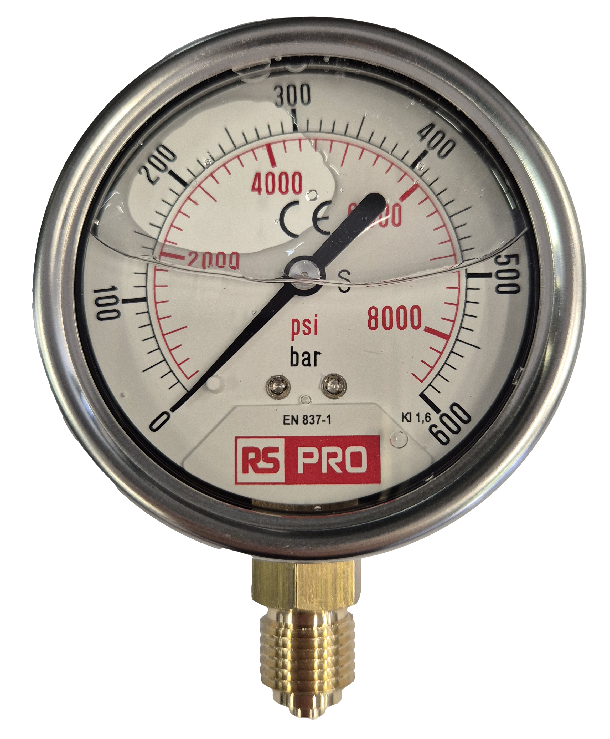 RS PRO BSP 1/4 Analogue Pressure Gauge 600bar Bottom Entry 63mm Outside Diameter