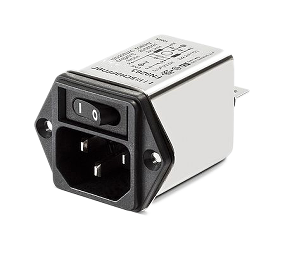 Schaffner 10A, 250 V ac Male Flange Mount IEC Inlet Filter 1 Pole FN9263-10-06, Faston None Fuse