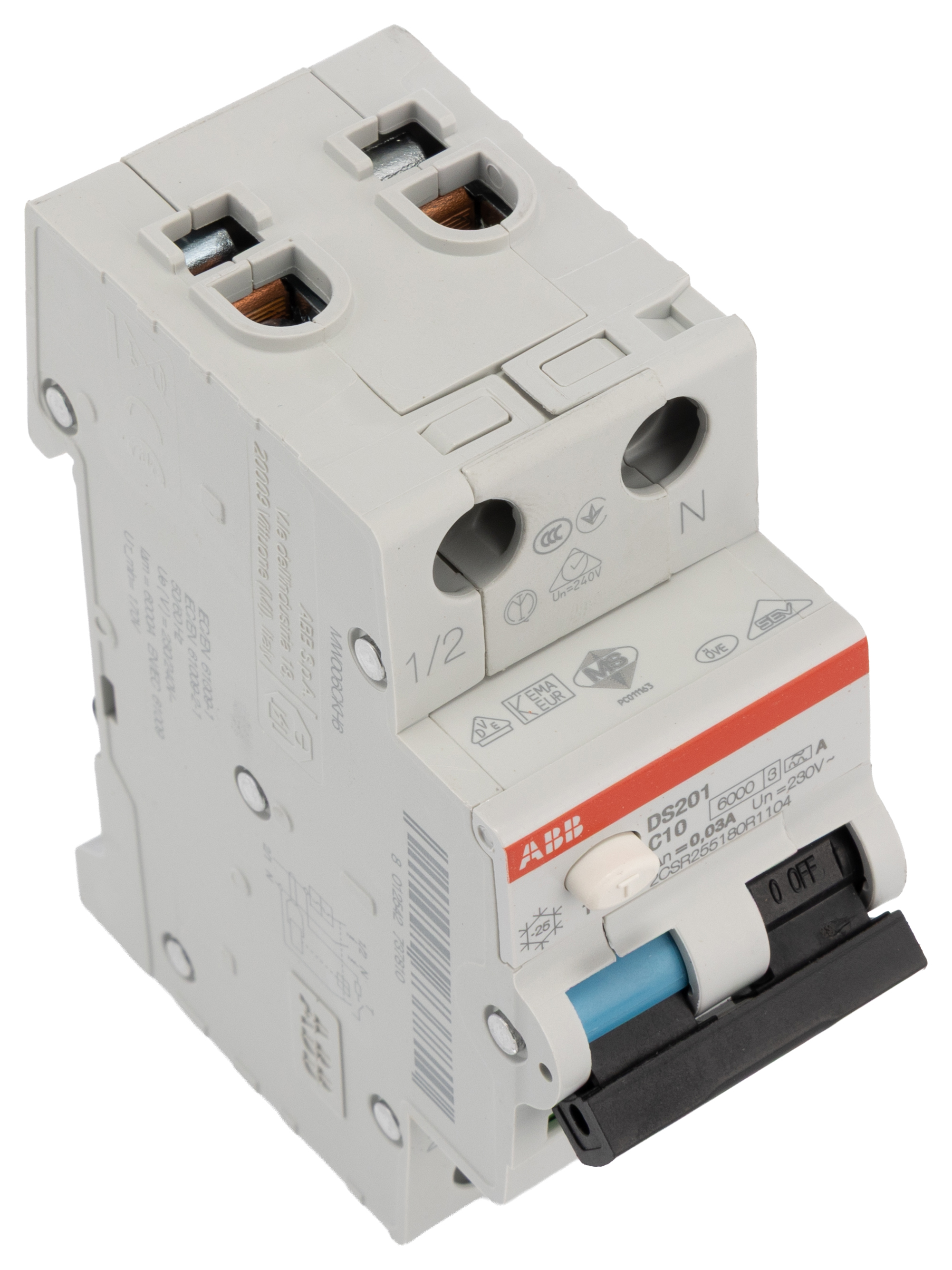 ABB RCBO, 10A Current Rating, 2P Poles, 30mA Trip Sensitivity, System Pro M Compact Range
