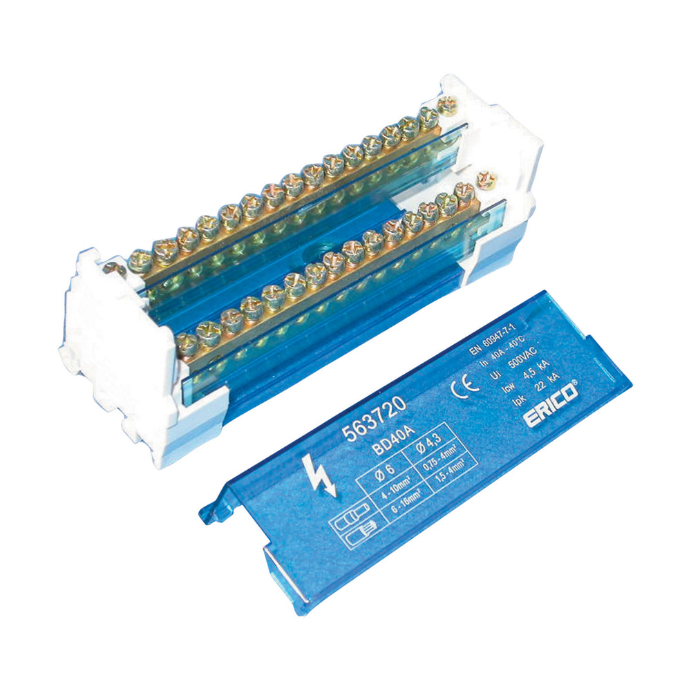 nVent ERIFLEX Distribution Block, 2 Way, 6 → 16mm², 40A, 500 V, Blue