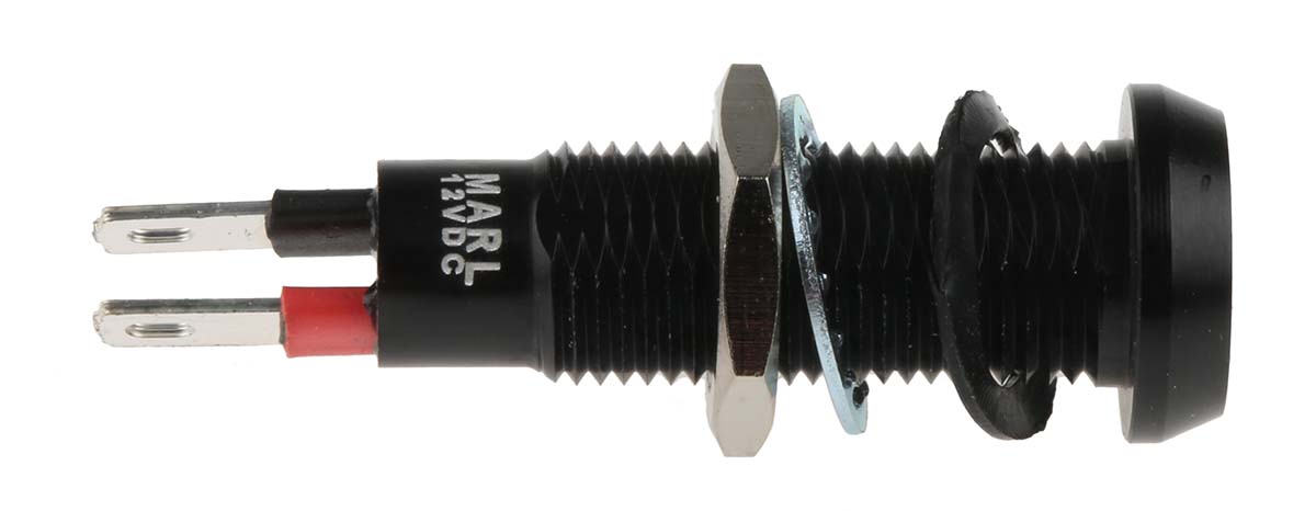 Marl Green Panel Mount Indicator, 12V dc, 8.1mm Mounting Hole Size, Solder Tab Termination