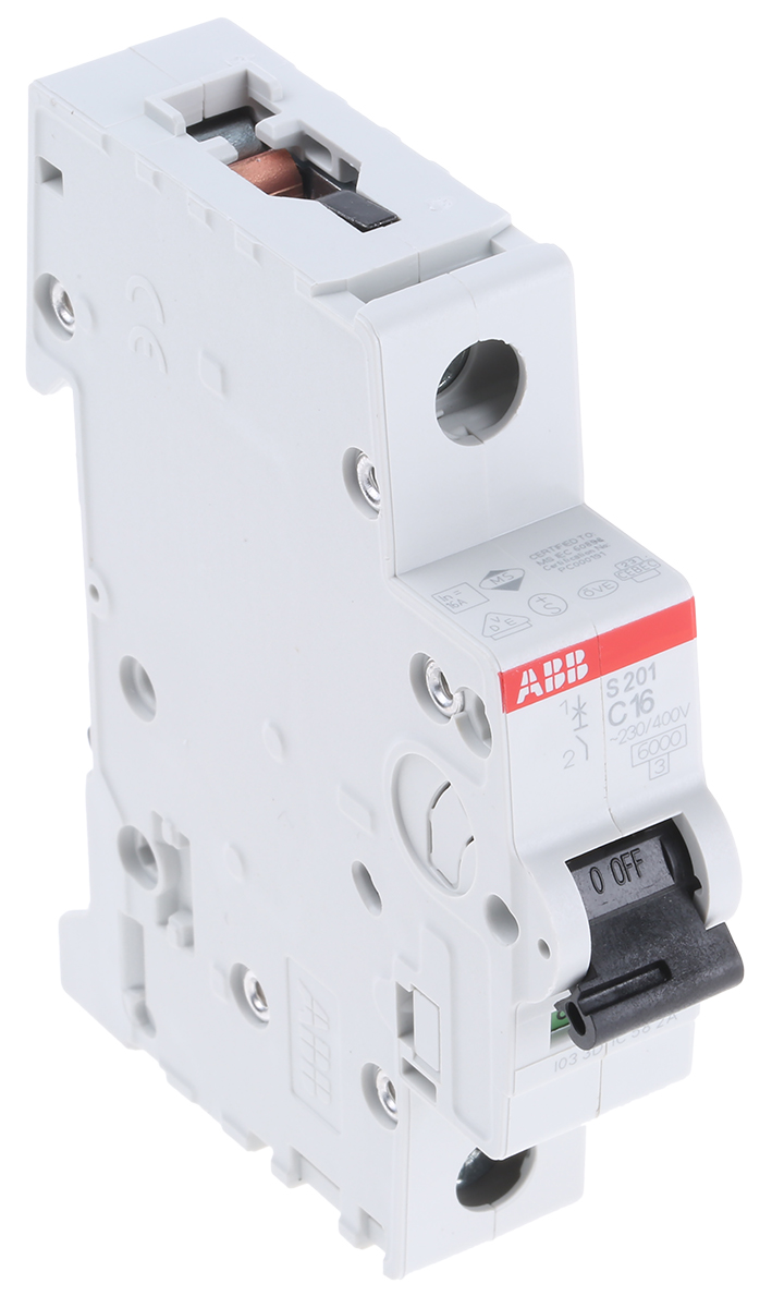 ABB System Pro M Compact S200 MCB, 1P, 16A Curve C, 253V AC, 72V DC, 6 kA Breaking Capacity