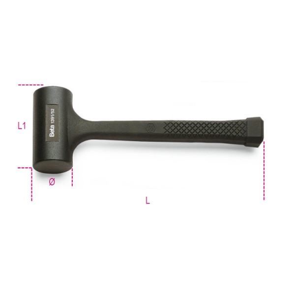 BETA Rubber Dead Blow Hammer with Rubber Handle, 1.4kg