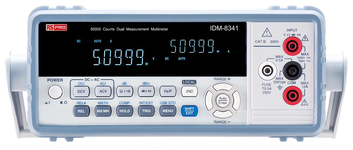RS PRO IDM8341 Bench Digital Multimeter, True RMS, 10A ac Max, 10A dc Max, 750V ac Max - UKAS Calibrated