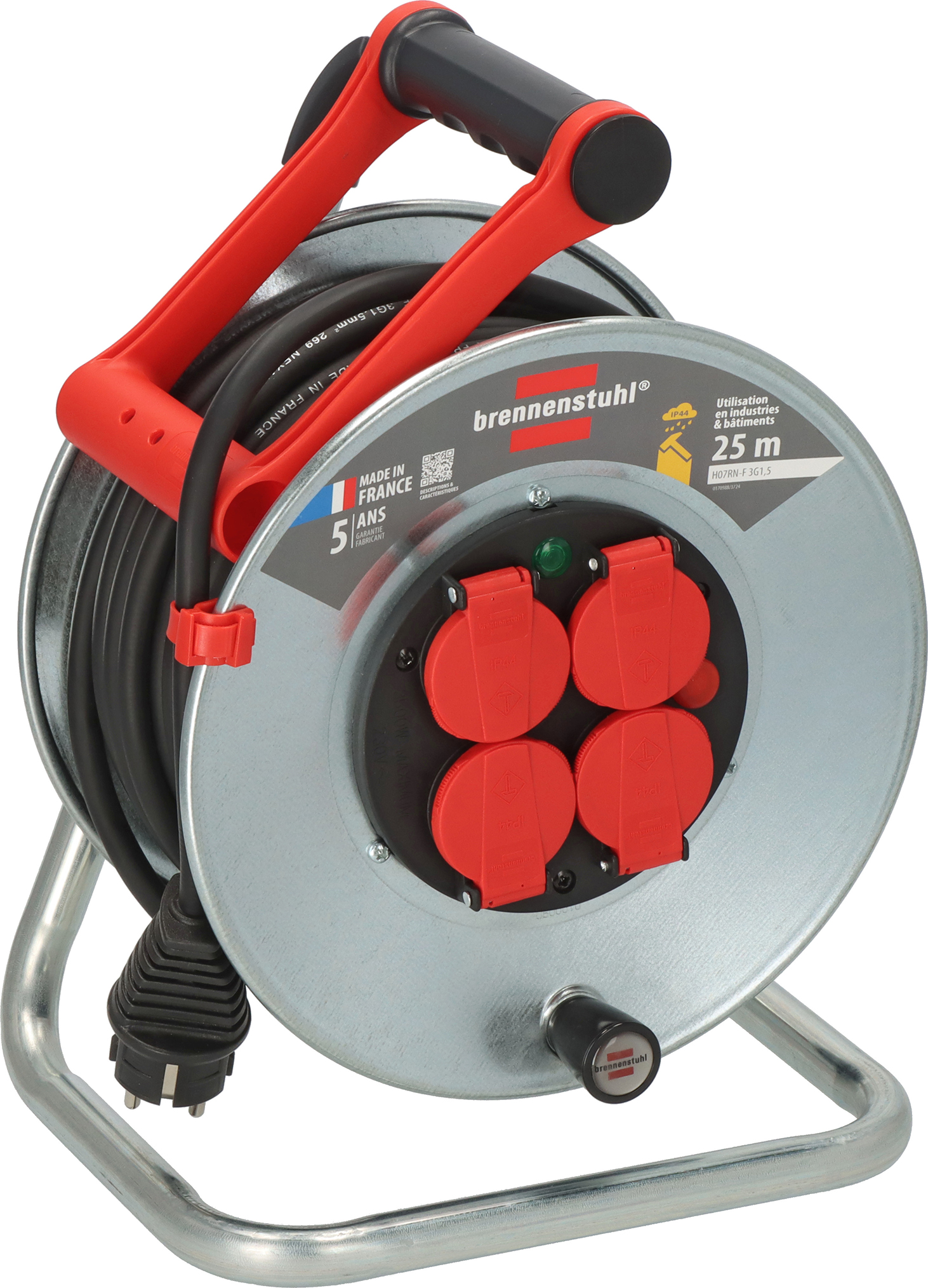 brennenstuhl 25m 4 Socket Type E - French Extension Reel, 230 V, IP44